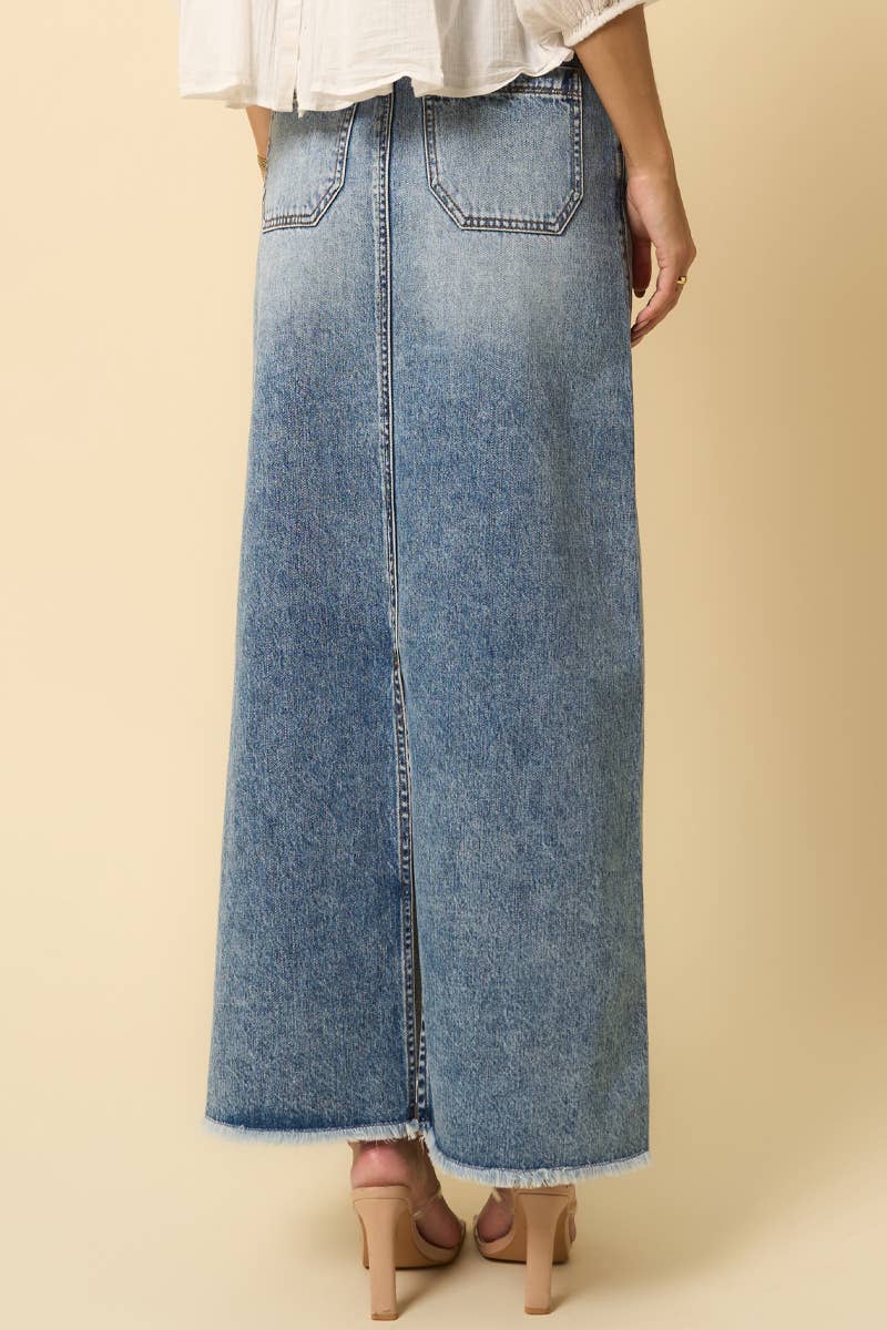 HIGH RISE FLARED MAXI SKIRT - Fray Hem - UnLaced Boutique