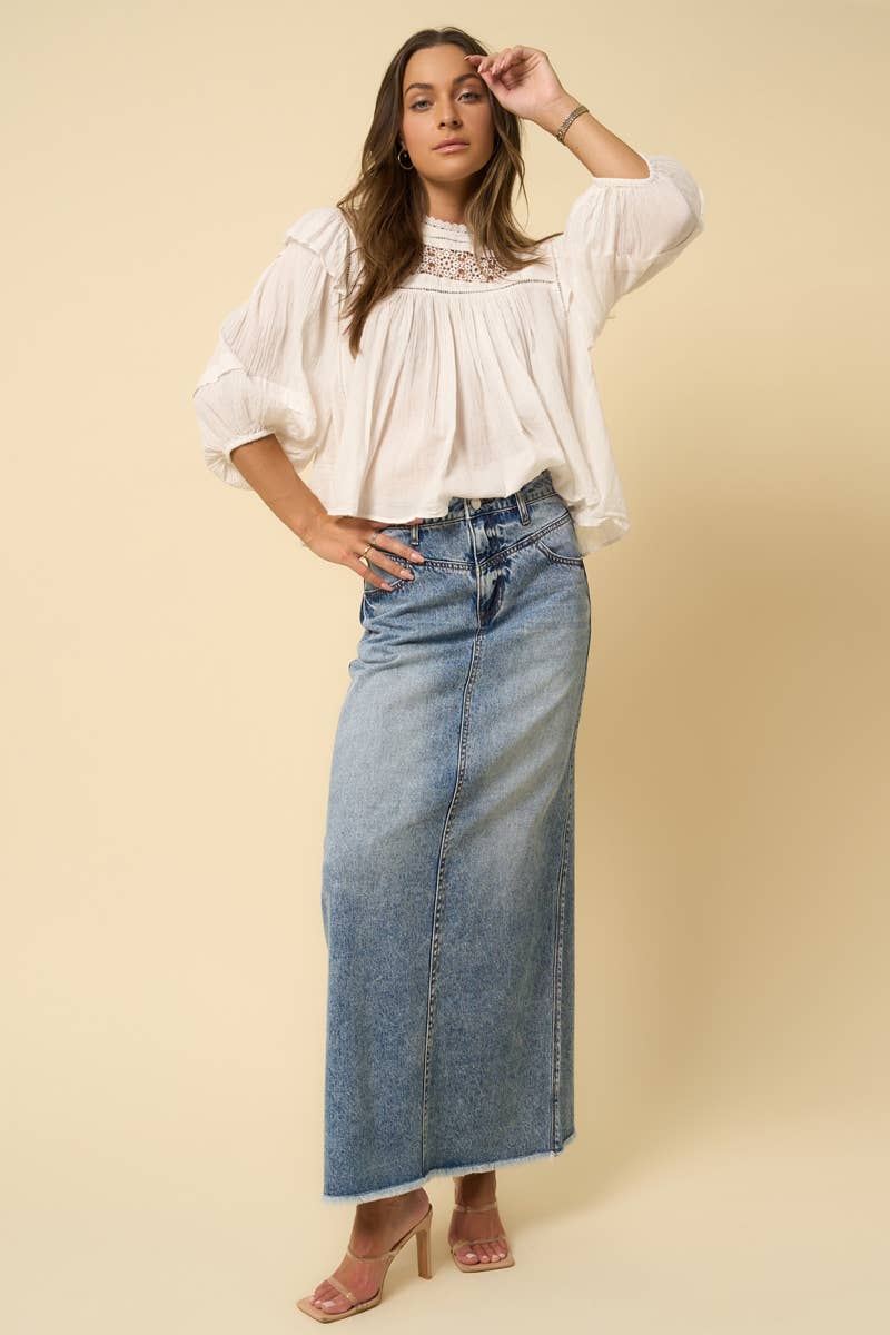HIGH RISE FLARED MAXI SKIRT - Fray Hem - UnLaced Boutique