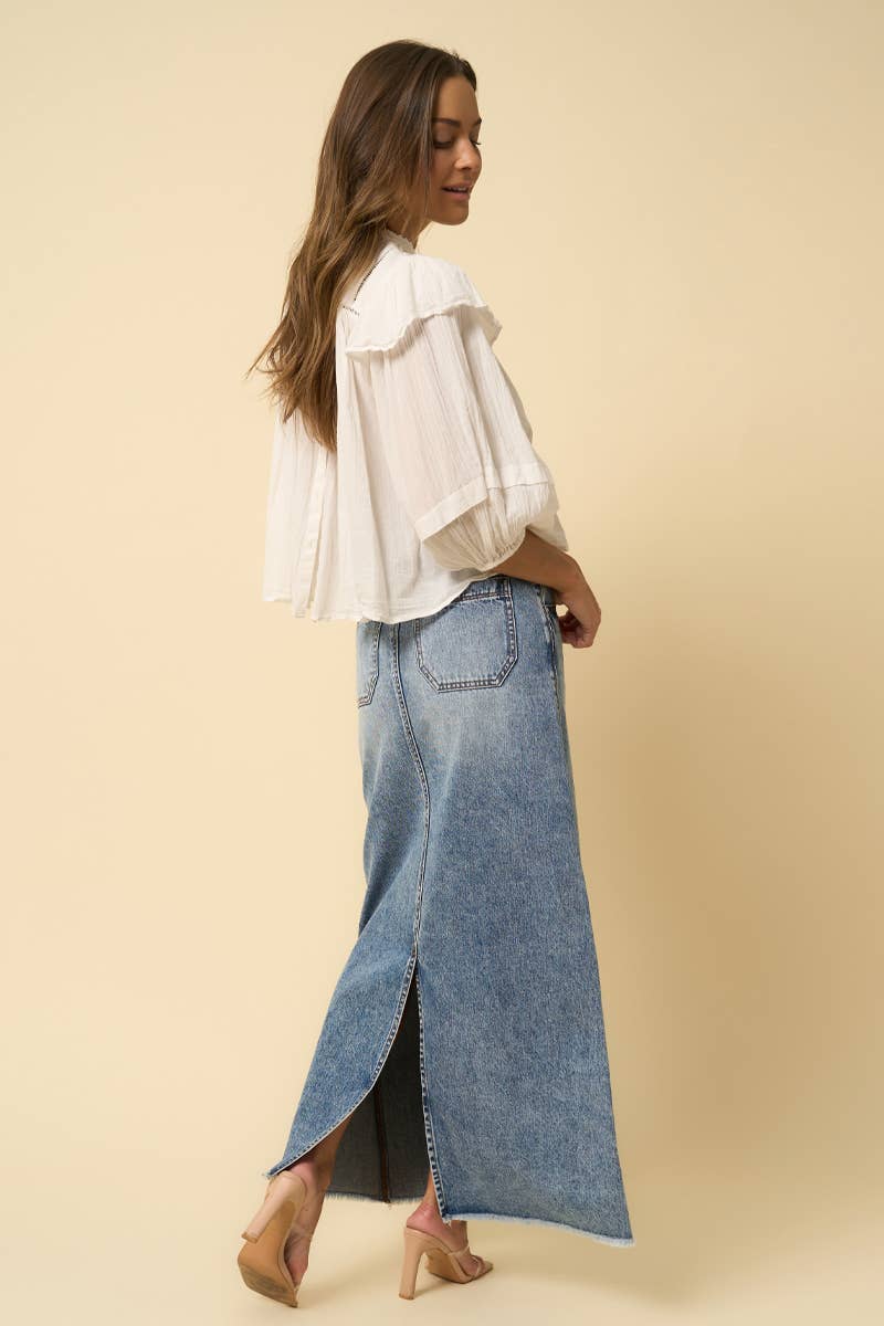 HIGH RISE FLARED MAXI SKIRT - Fray Hem - UnLaced Boutique