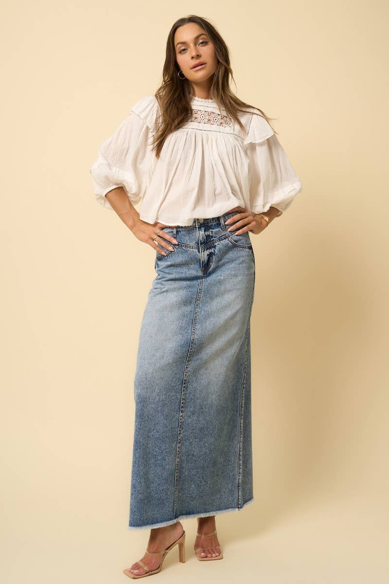 HIGH RISE FLARED MAXI SKIRT - Fray Hem - UnLaced Boutique