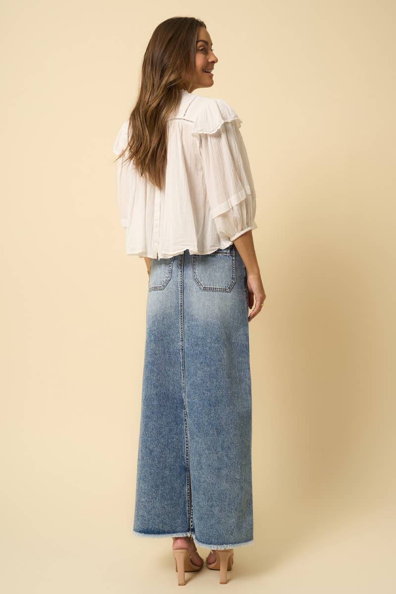 HIGH RISE FLARED MAXI SKIRT - Fray Hem - UnLaced Boutique