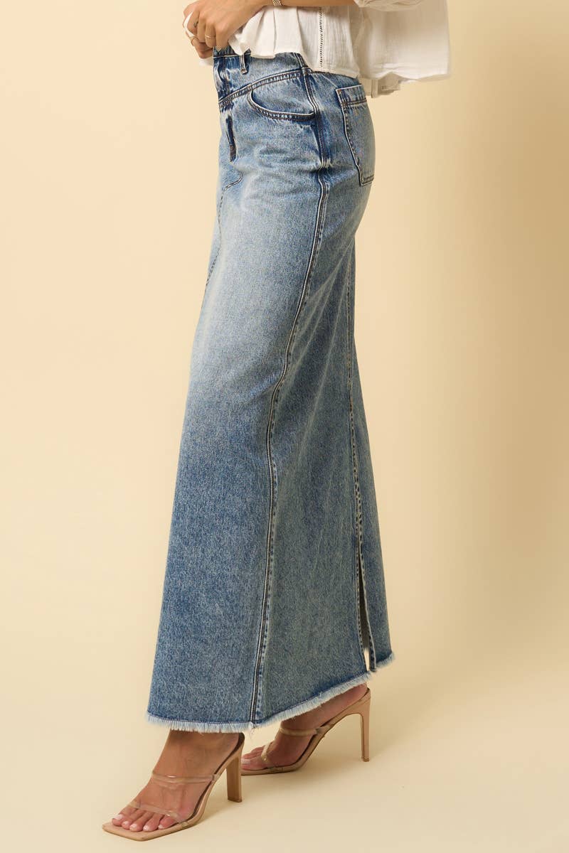 HIGH RISE FLARED MAXI SKIRT - Fray Hem - UnLaced Boutique