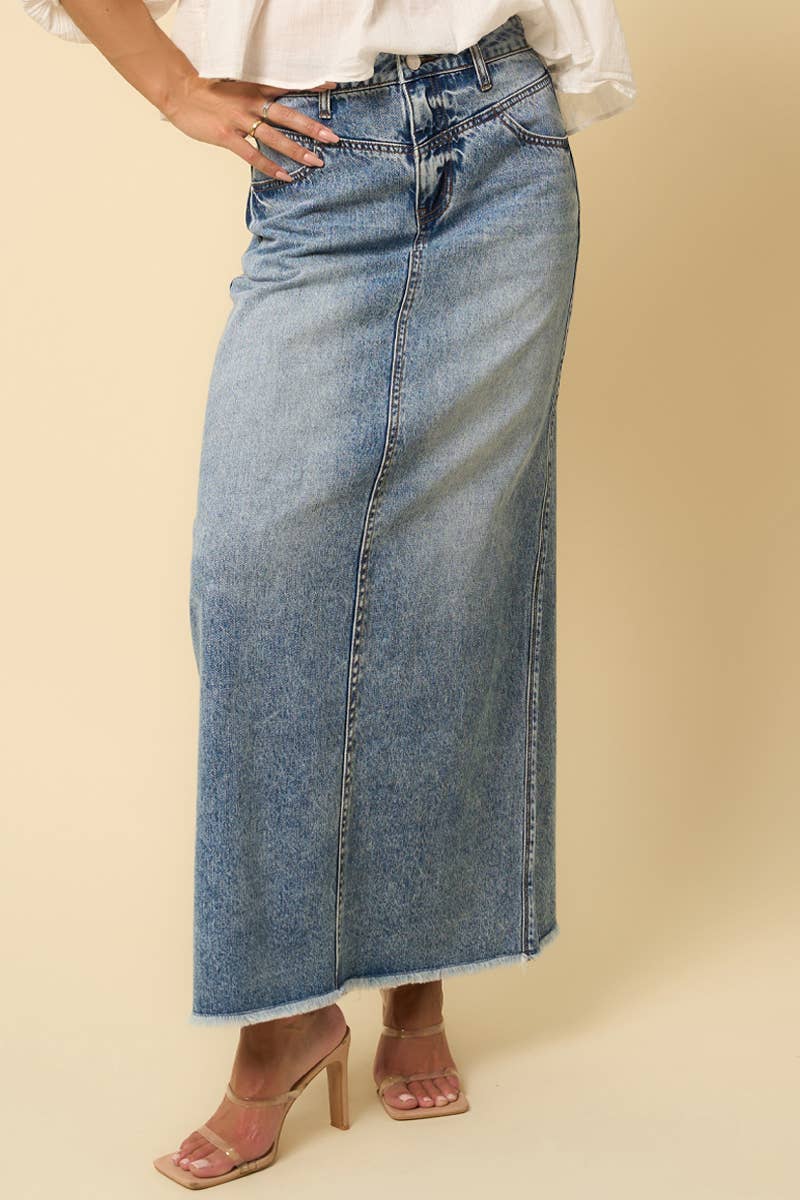 HIGH RISE FLARED MAXI SKIRT - Fray Hem - UnLaced Boutique