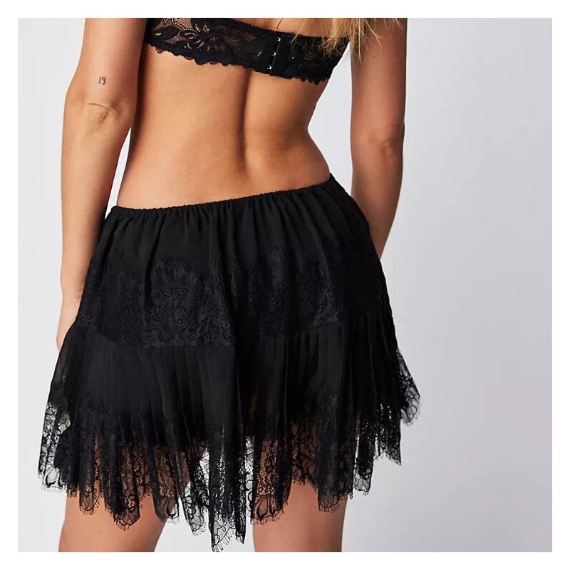 High Waist Lace Mini Skirt With Irregular Hem In Solid Color - UnLaced Boutique