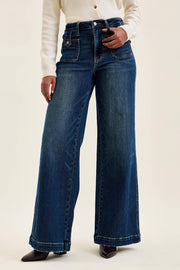 HW "LUX" Retro Wide w/ Front Tab Closure DK Fade Indigo JUDY BLUE JEANS - UnLaced Boutique