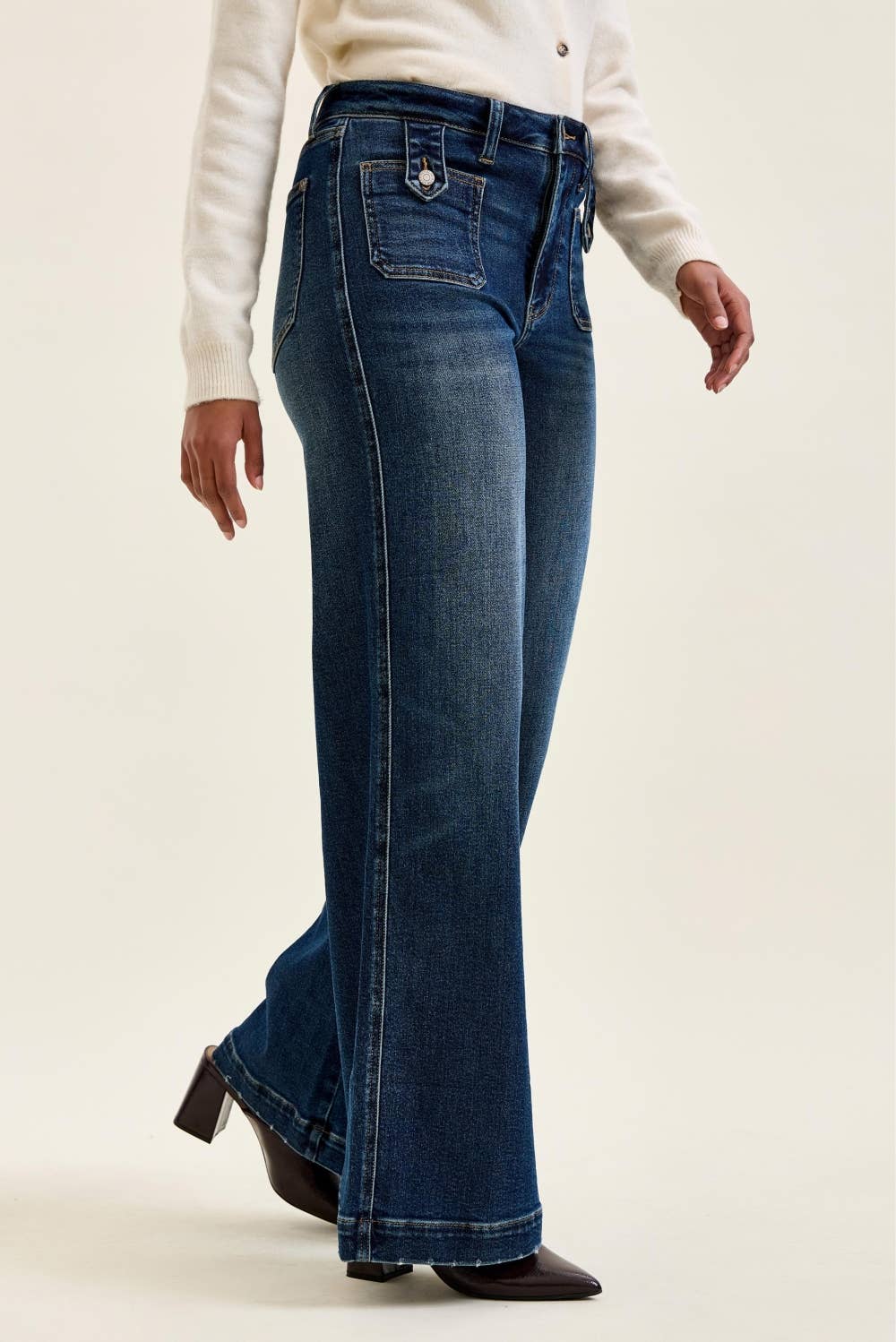 HW "LUX" Retro Wide w/ Front Tab Closure DK Fade Indigo JUDY BLUE JEANS - UnLaced Boutique
