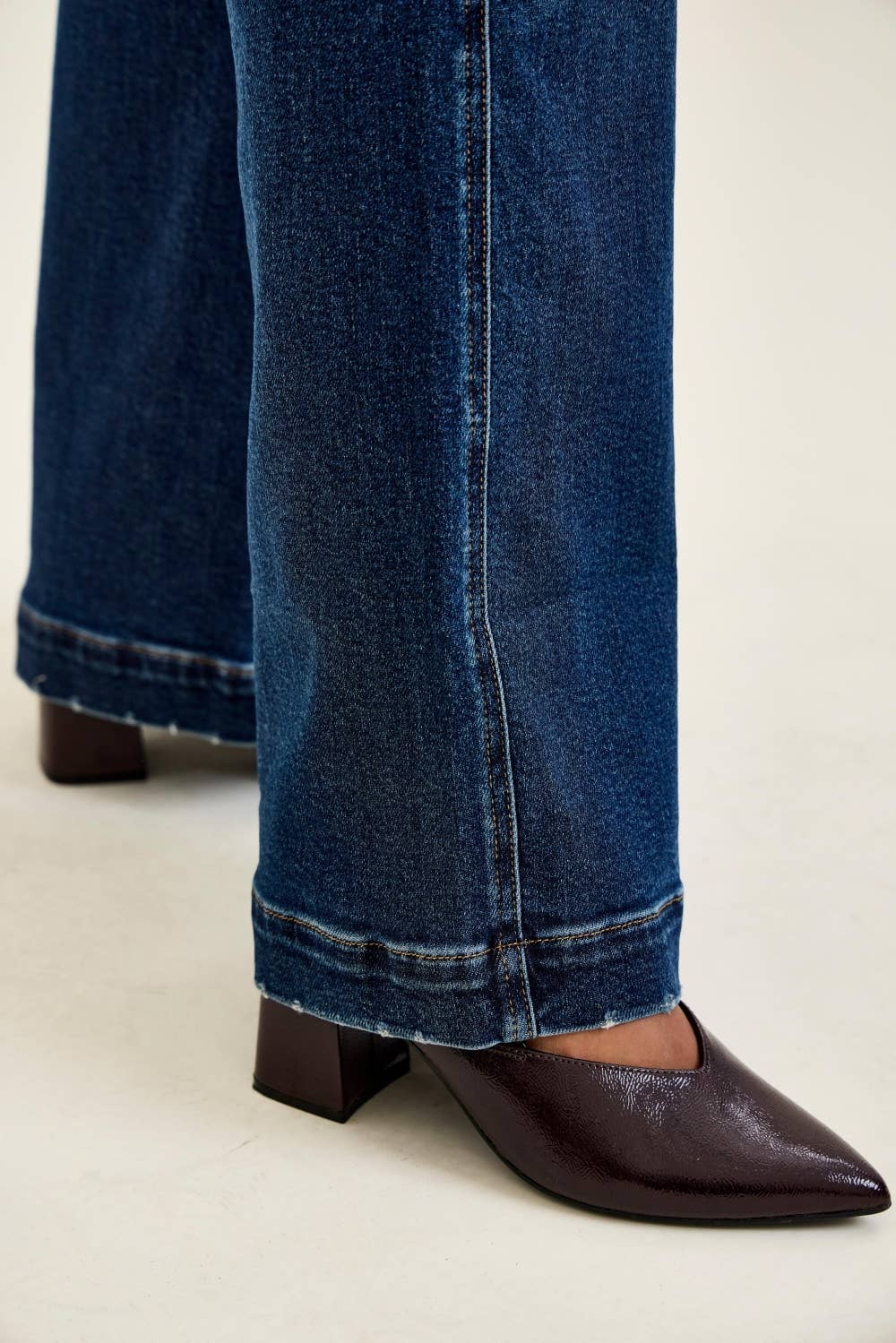 HW "LUX" Retro Wide w/ Front Tab Closure DK Fade Indigo JUDY BLUE JEANS - UnLaced Boutique