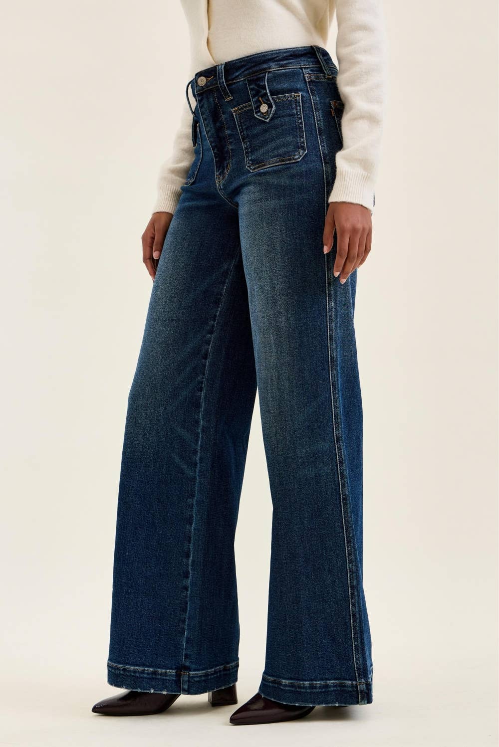 HW "LUX" Retro Wide w/ Front Tab Closure DK Fade Indigo JUDY BLUE JEANS - UnLaced Boutique
