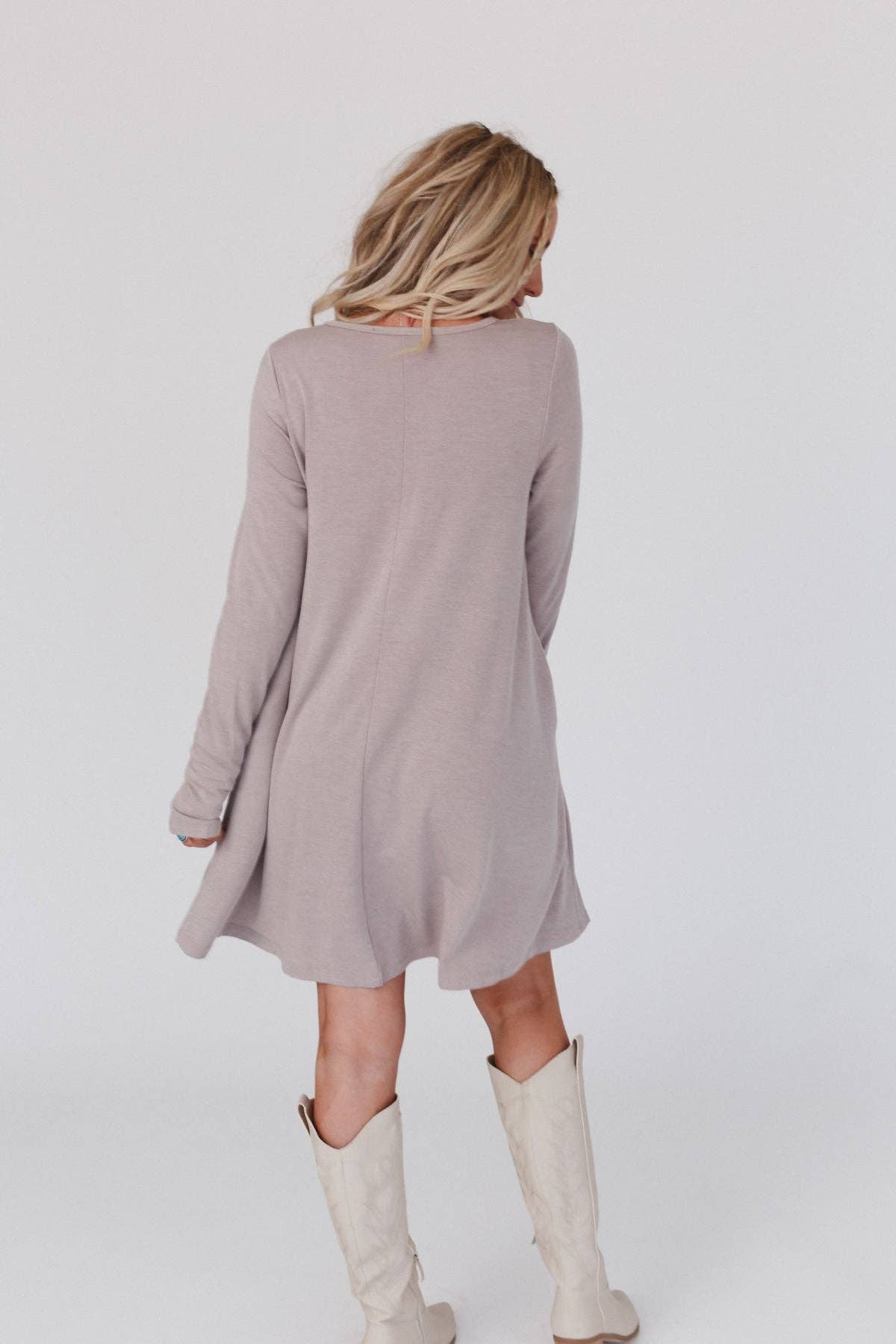 Jake Long Sleeve Crewneck Dress - Mocha Latte - UnLaced Boutique