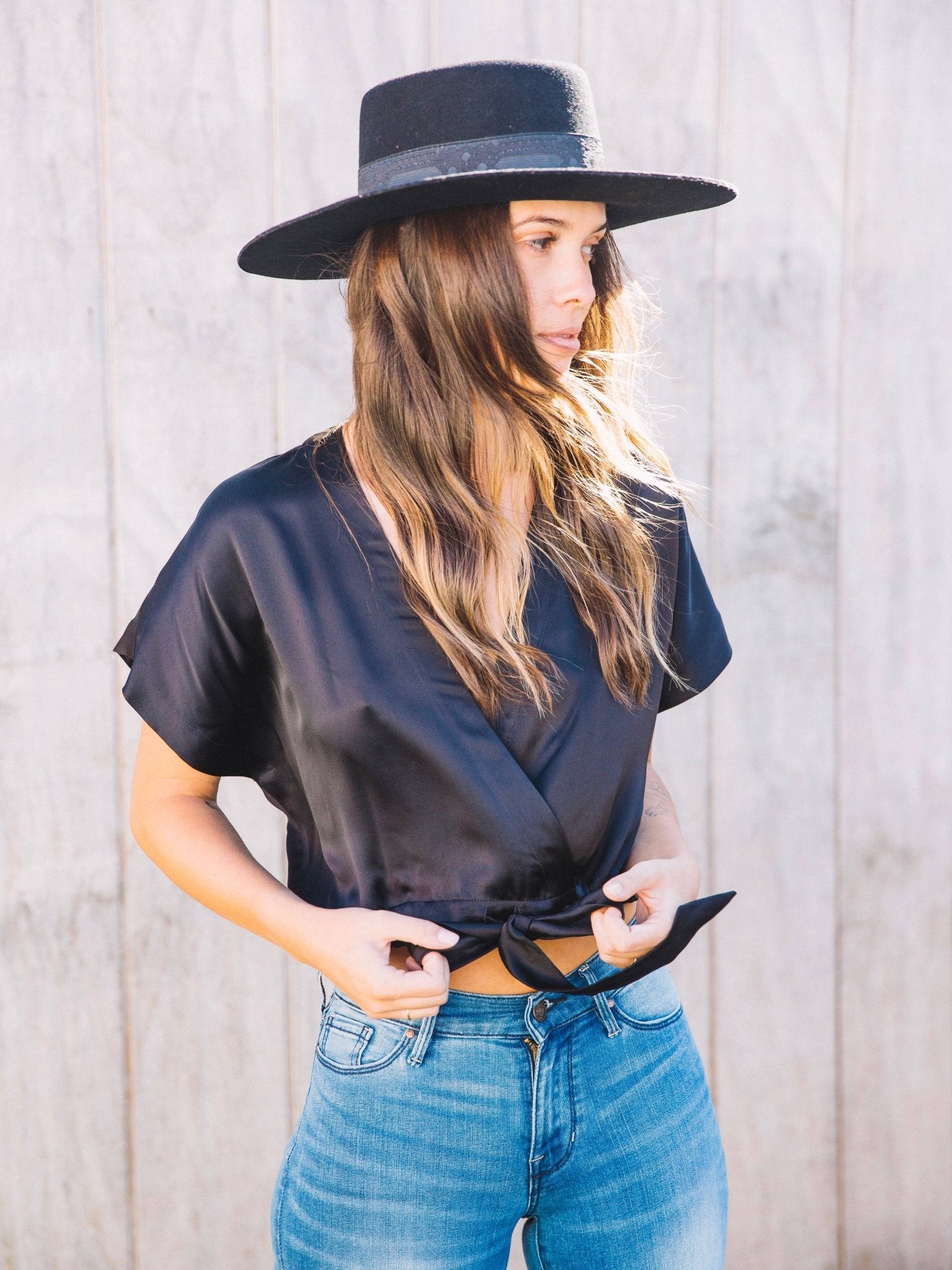 Känsla Silk Wrap Top, in Black - UnLaced Boutique