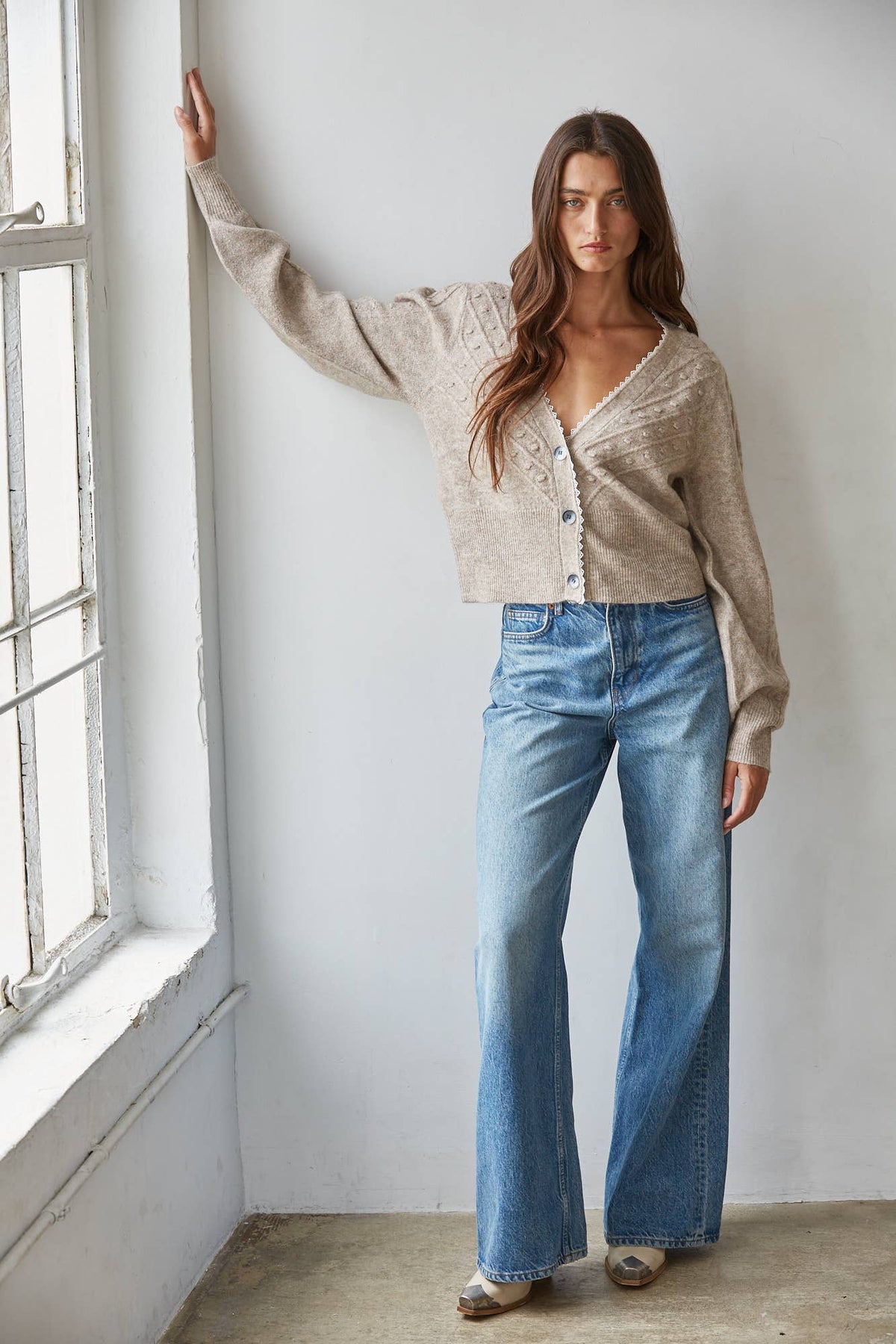 Knit Sweater Cotton Acrylic V Neck Long Sleeve Cardi - UnLaced Boutique