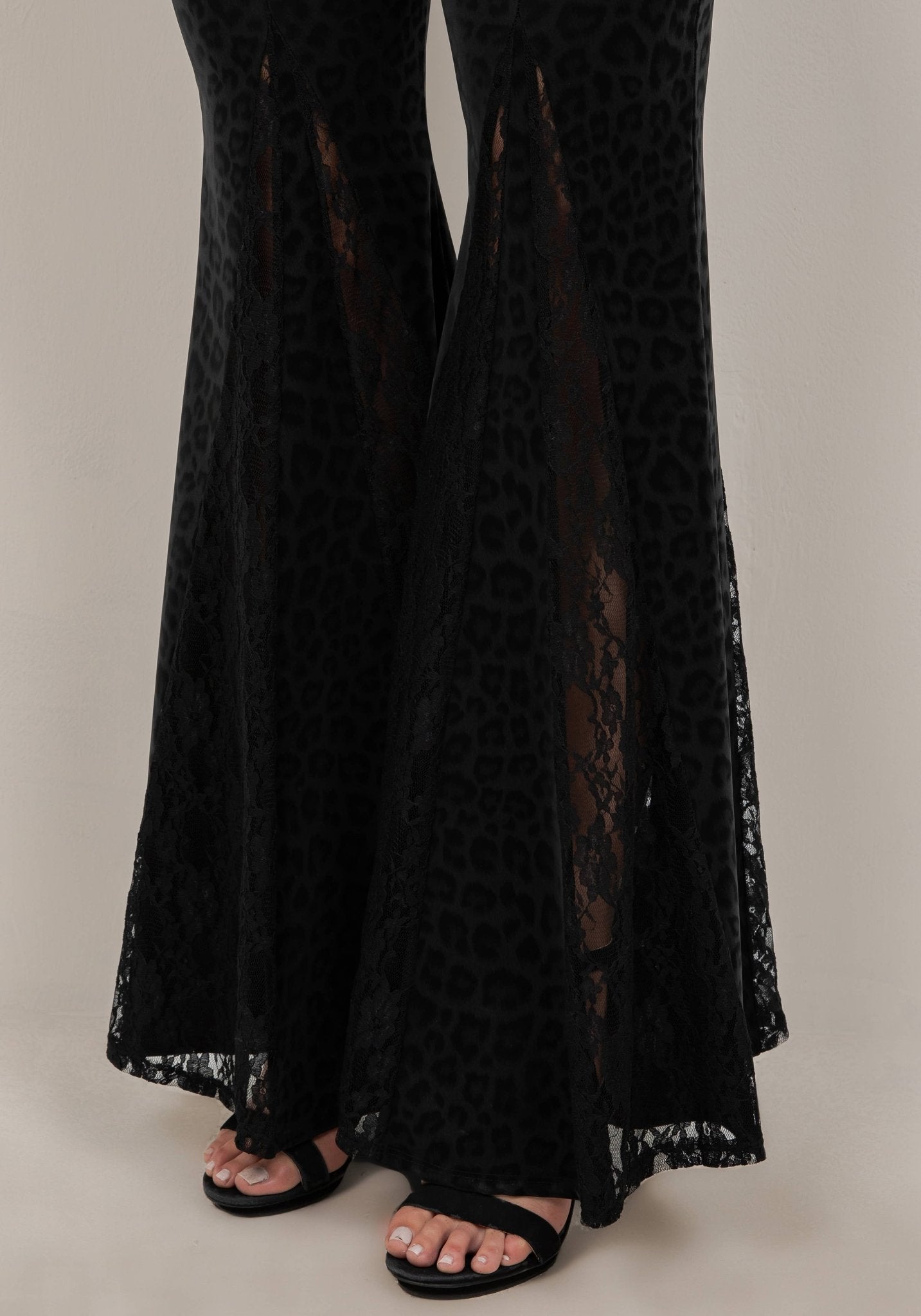 LACE INSET LEOPARD PRINT FLARE PANTS - UnLaced Boutique