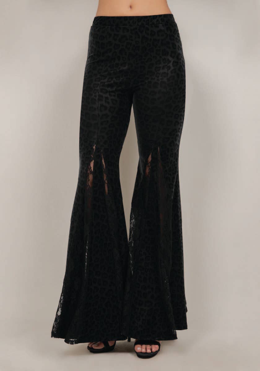 LACE INSET LEOPARD PRINT FLARE PANTS - UnLaced Boutique