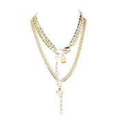 Layered Gold Chain Necklace with Cross, Lock & Heart Charms - UnLaced Boutique