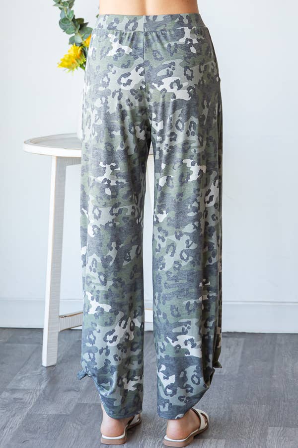 Leopard Camo Side Slit Ankle Tie Pants - UnLaced Boutique
