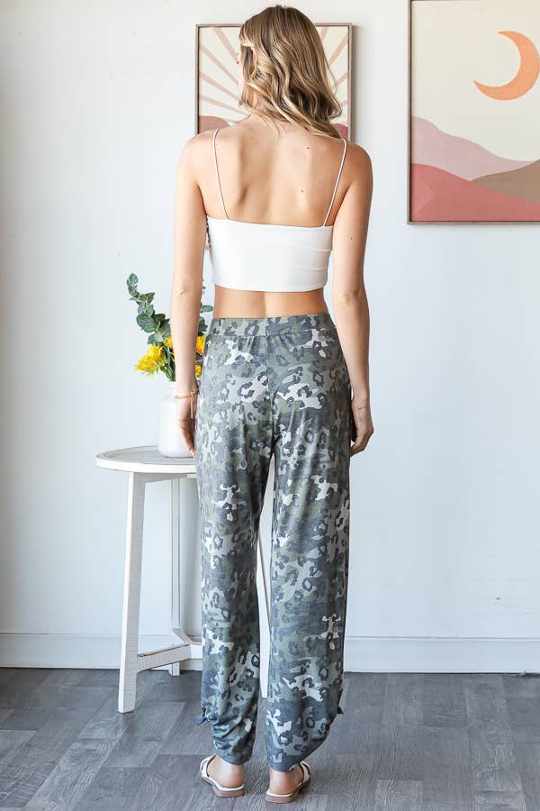 Leopard Camo Side Slit Ankle Tie Pants - UnLaced Boutique
