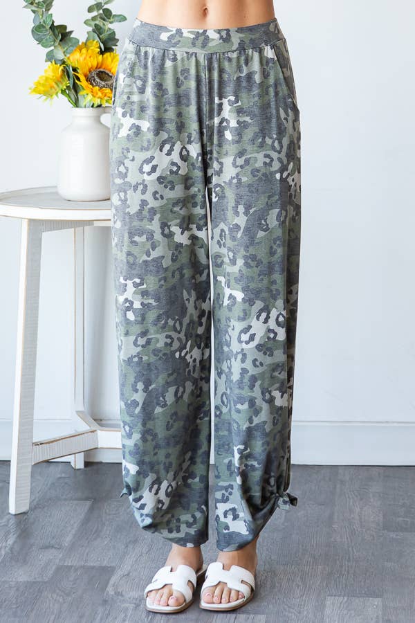 Leopard Camo Side Slit Ankle Tie Pants - UnLaced Boutique