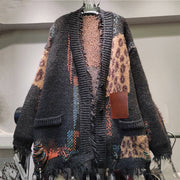 Leopard Patchwork Knit Cardigan with Frayed Edges - UnLaced Boutique