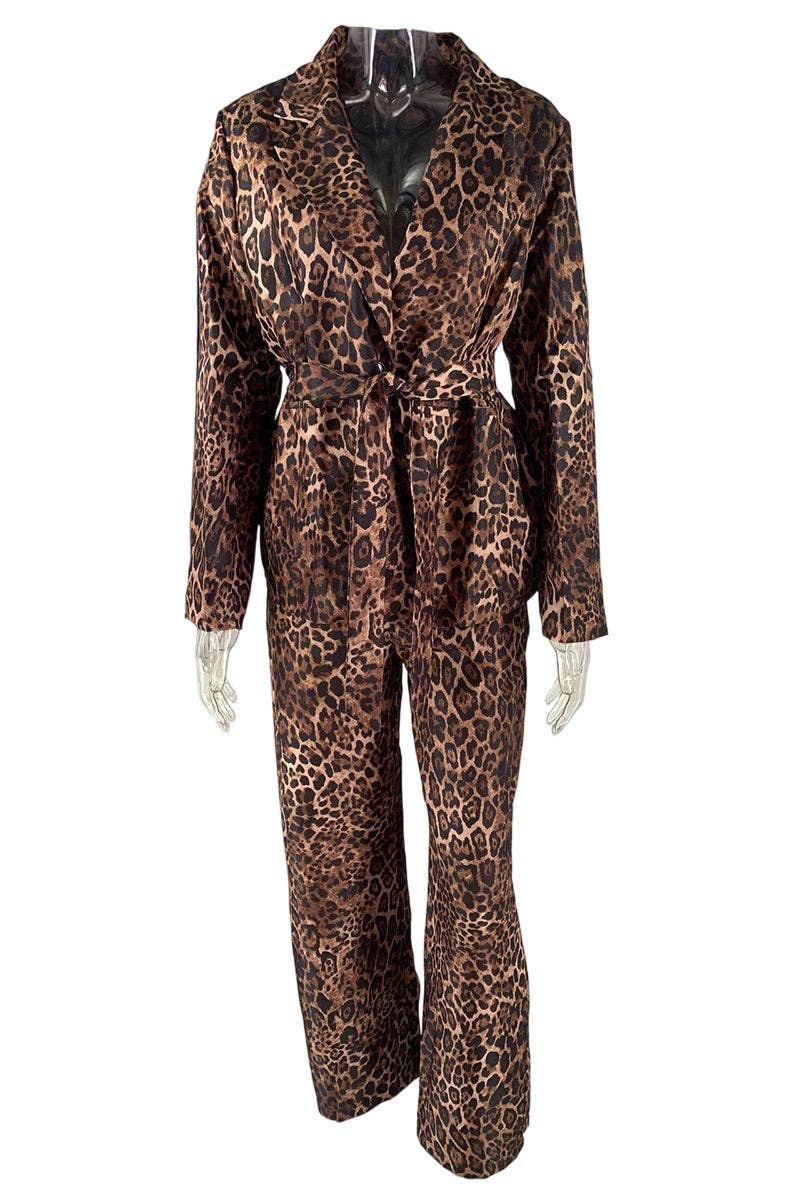 Leopard Print Blazer and Pants Set - UnLaced Boutique