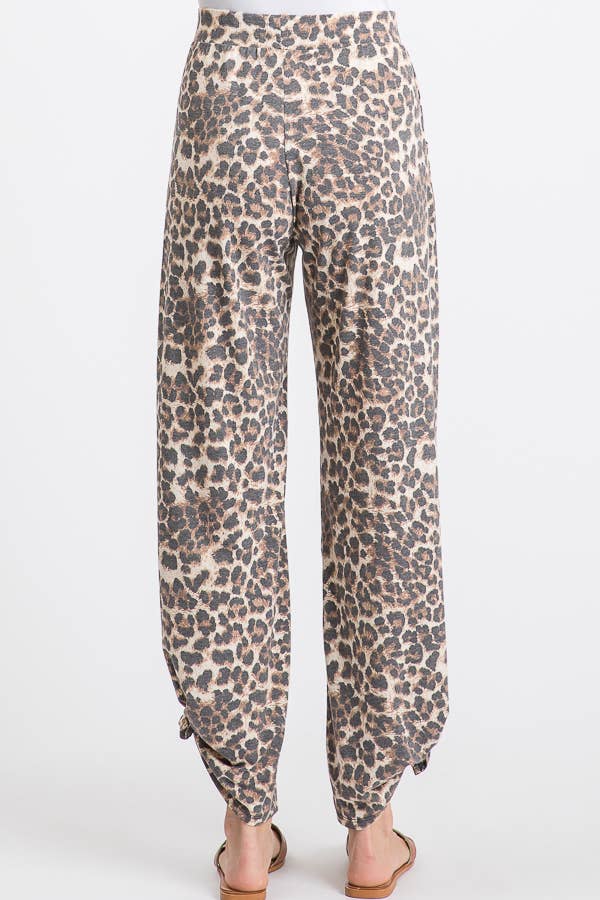 Leopard Print Lightweight Split Side Ankle Tie Pants - UnLaced Boutique