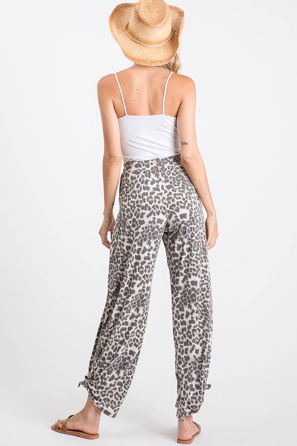 Leopard Print Lightweight Split Side Ankle Tie Pants - UnLaced Boutique