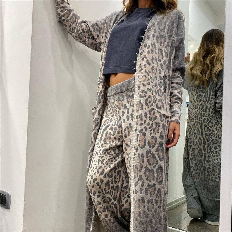 Leopard Print Long Sleeve Cardigan And Pants Set - UnLaced Boutique