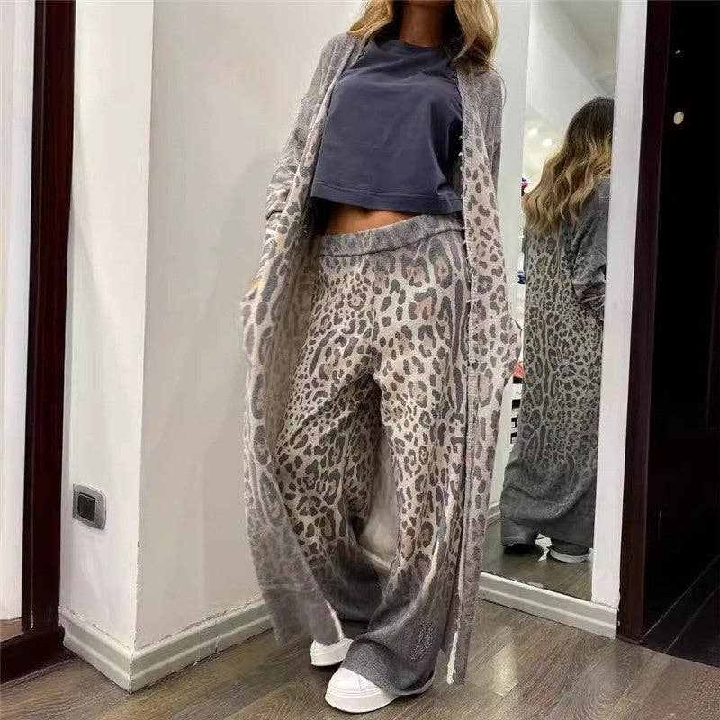 Leopard Print Long Sleeve Cardigan And Pants Set - UnLaced Boutique