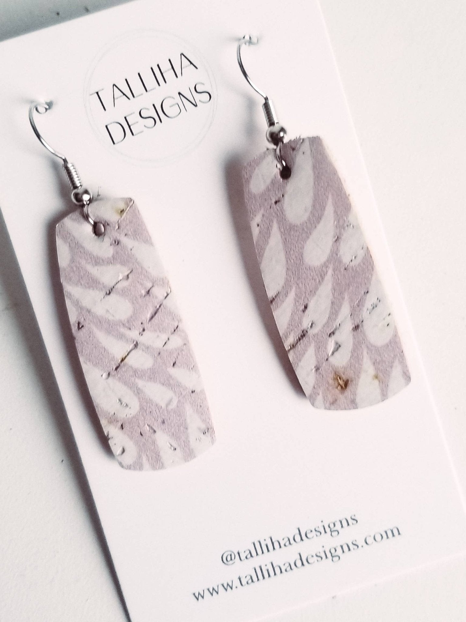 Lilac Drops Genuine Leather Backed Cork Bar Earrings - UnLaced Boutique
