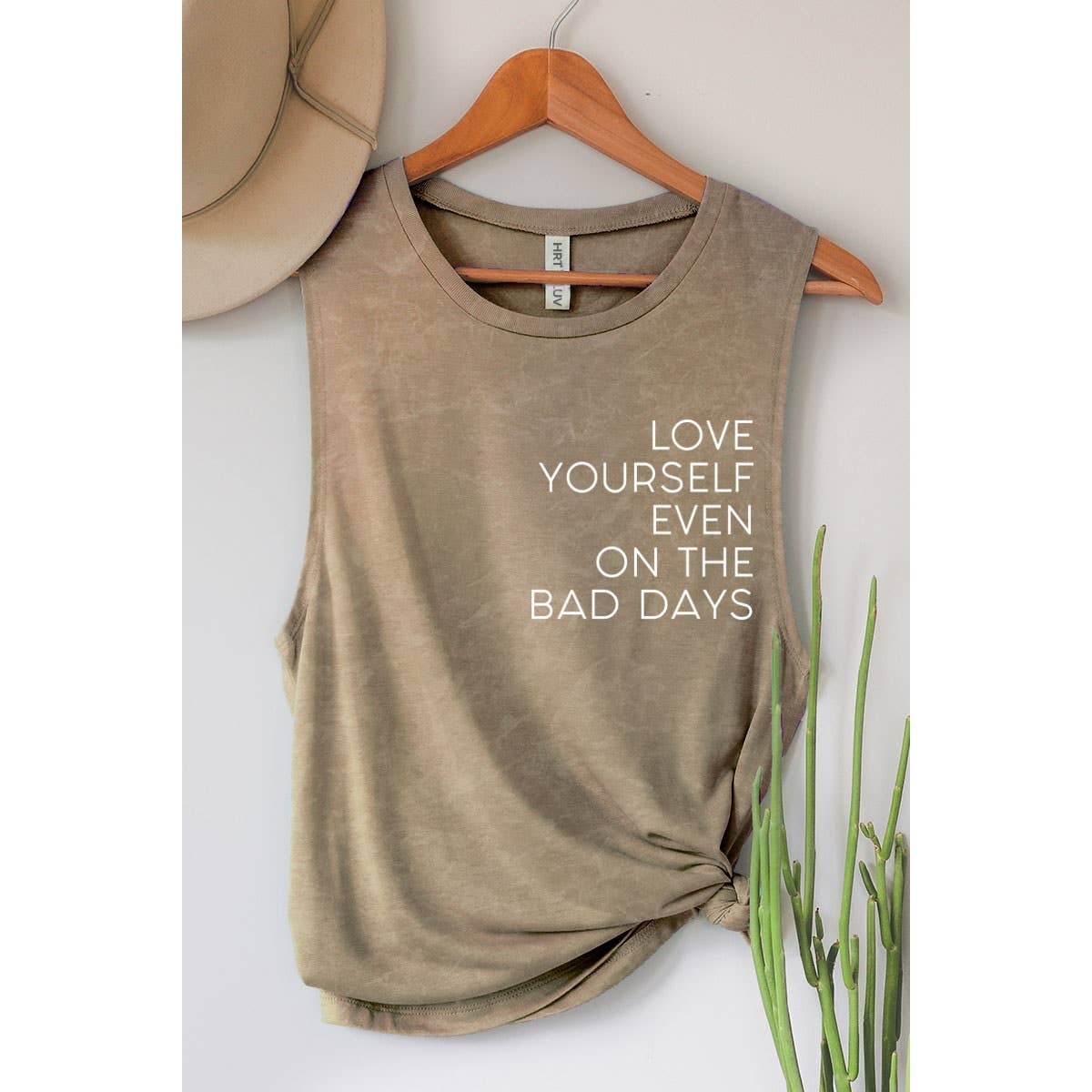 LOVE YOURSELF MINERAL GRAPHIC TANK TOP (PRE - ORDER BEIGE) - UnLaced Boutique