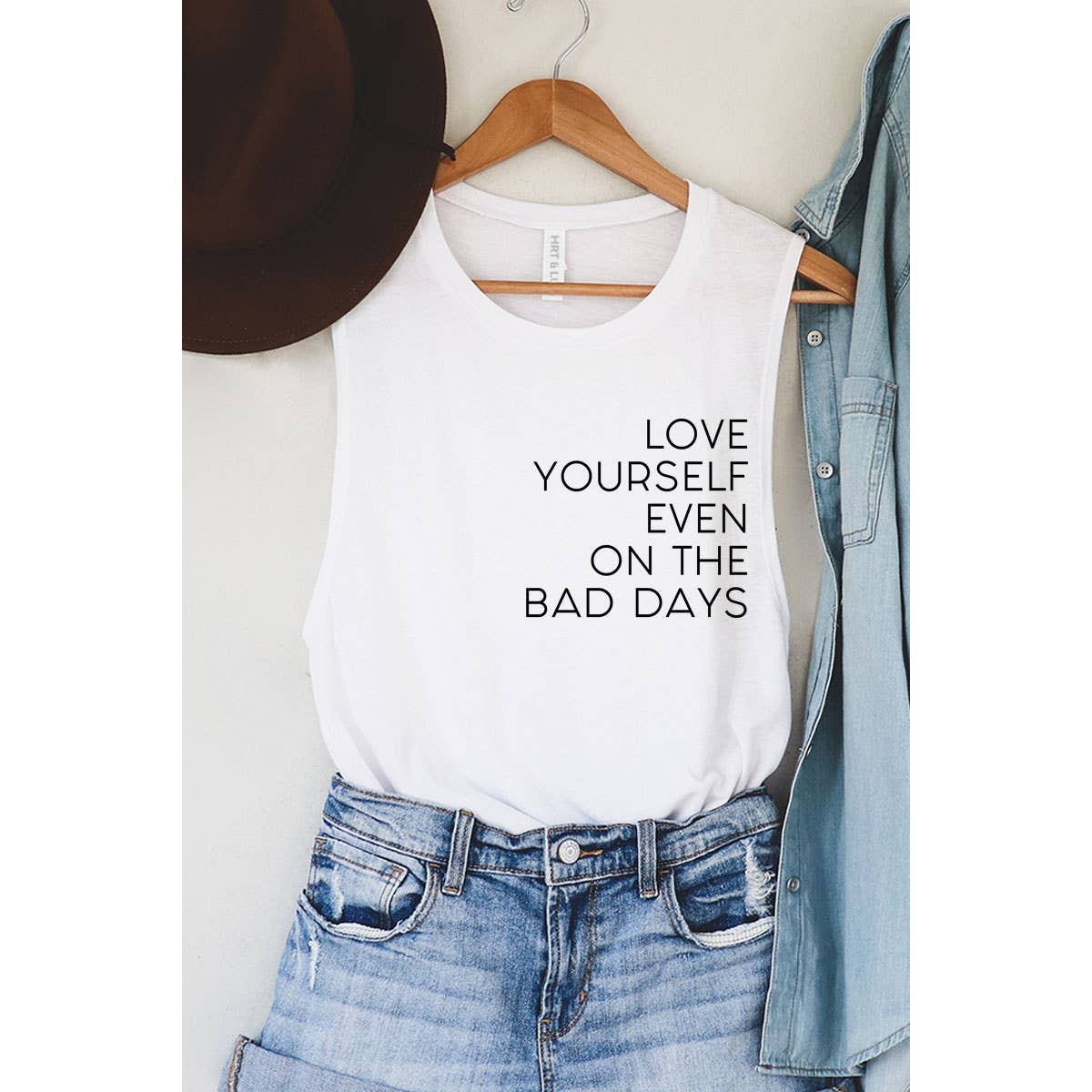 LOVE YOURSELF MINERAL GRAPHIC TANK TOP (PRE - ORDER BEIGE) - UnLaced Boutique