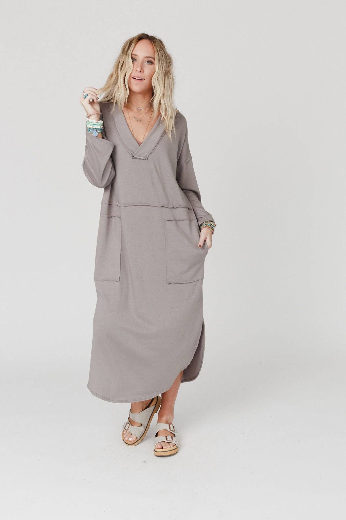 Meadow Long Sleeve Slit Maxi Dress - Coco - UnLaced Boutique