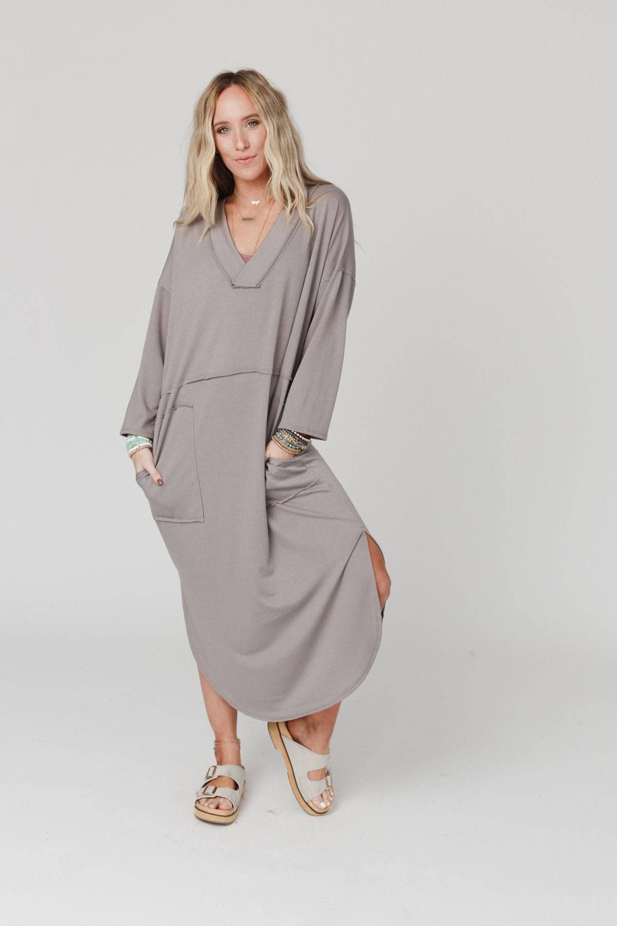Meadow Long Sleeve Slit Maxi Dress - Coco - UnLaced Boutique