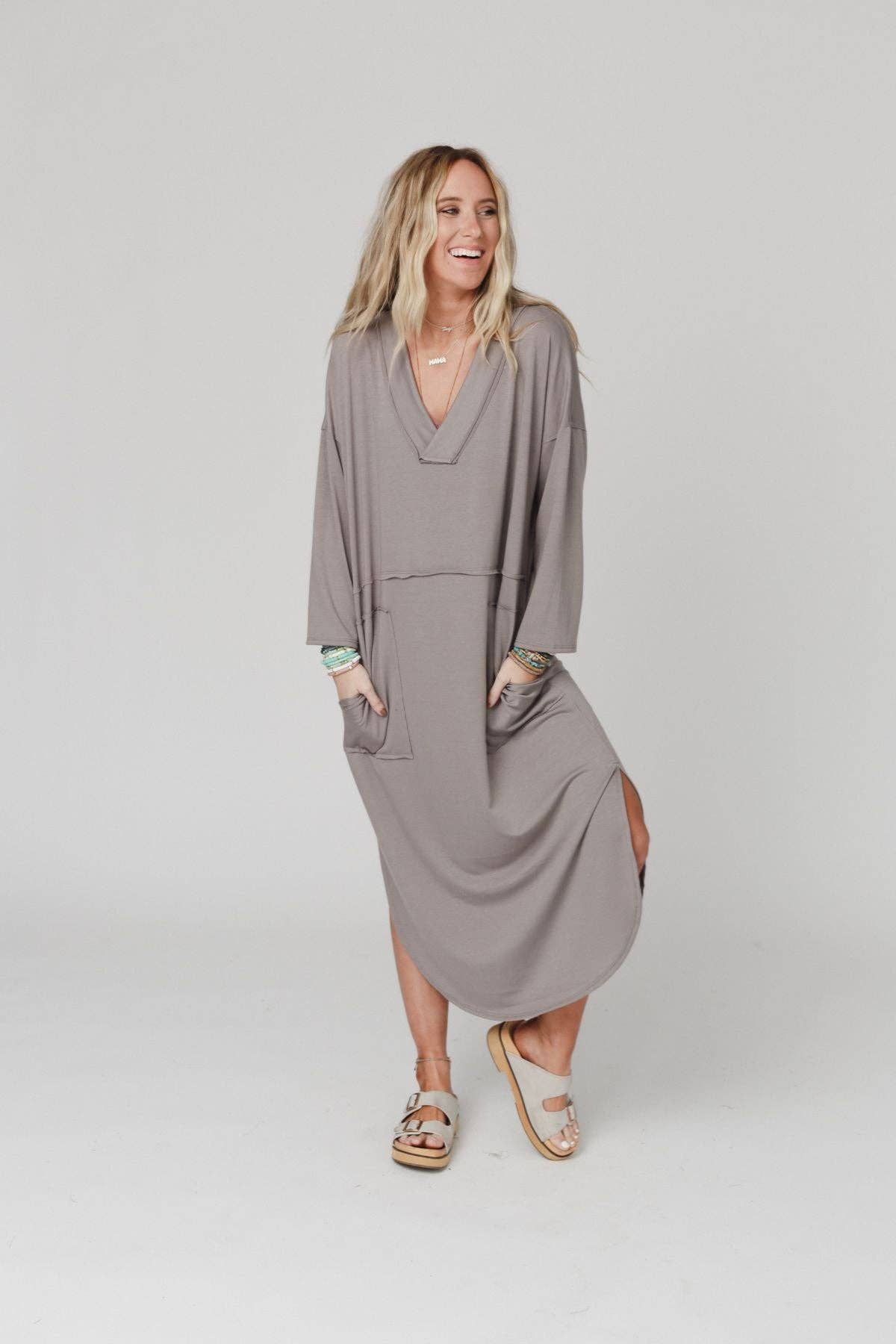 Meadow Long Sleeve Slit Maxi Dress - Coco - UnLaced Boutique