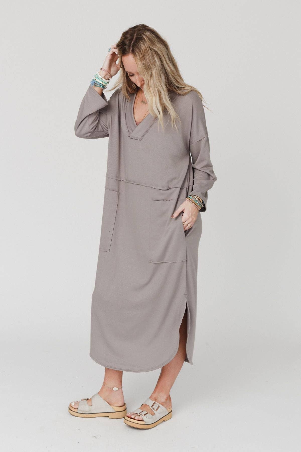 Meadow Long Sleeve Slit Maxi Dress - Coco - UnLaced Boutique