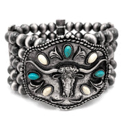 Metal Longhorn Western Trophy Buckle Chunky Beaded Bracelet - UnLaced Boutique