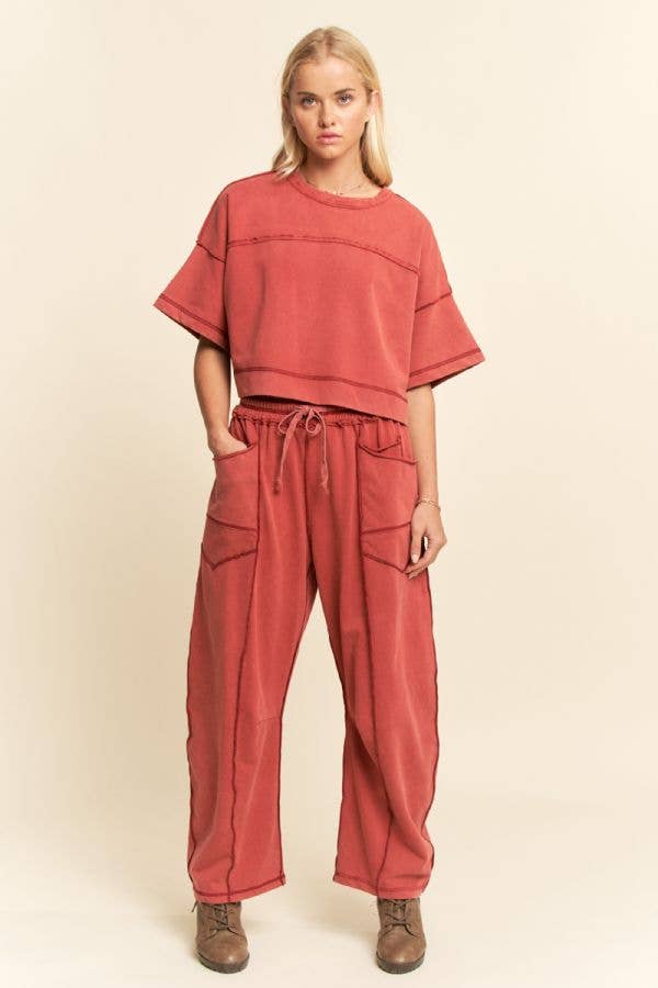 MINERAL WASHED EXPOSED BARREL PANTS SET - UnLaced Boutique