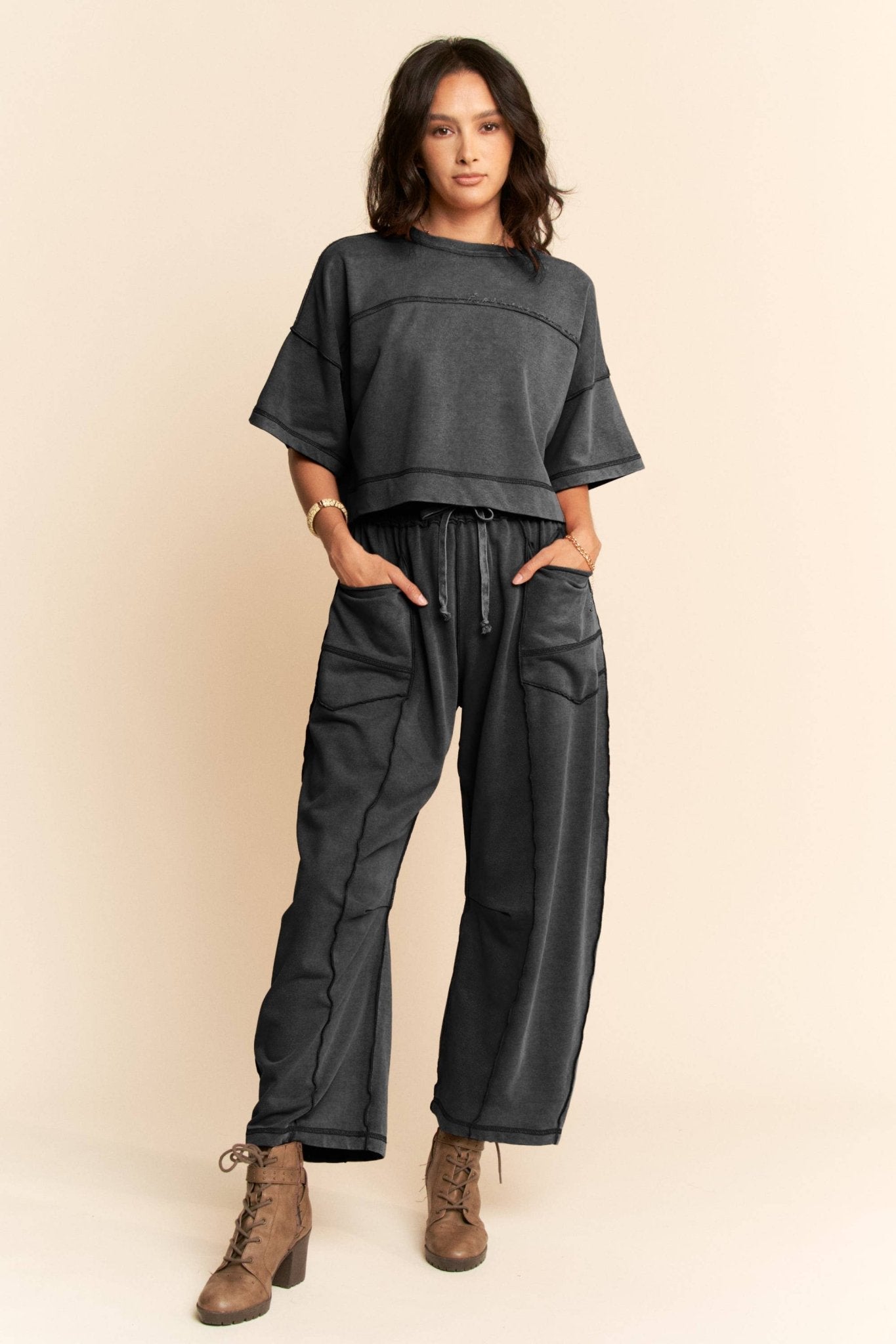 MINERAL WASHED EXPOSED BARREL PANTS SET - UnLaced Boutique