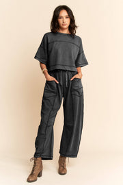 MINERAL WASHED EXPOSED BARREL PANTS SET - UnLaced Boutique