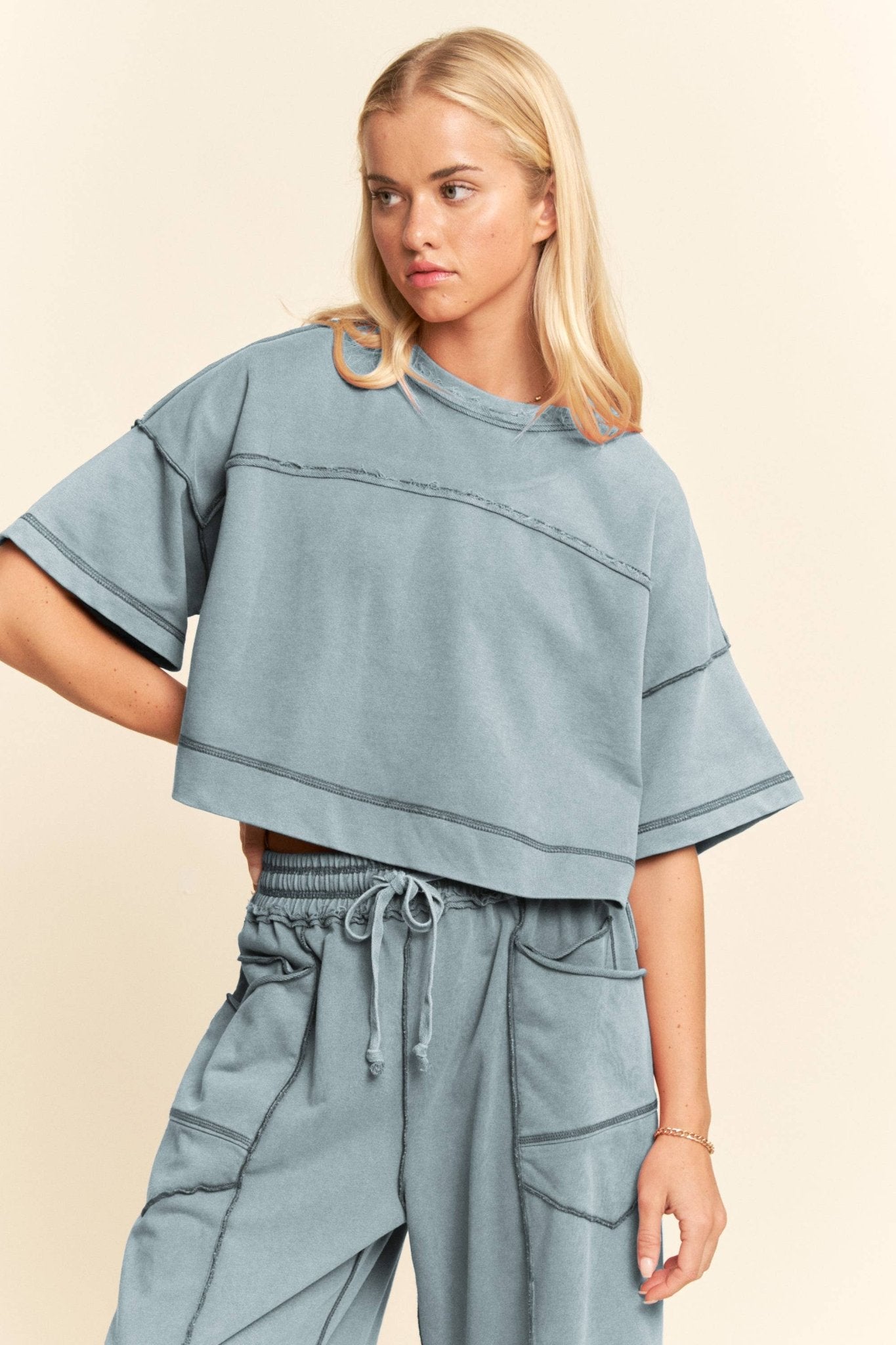 MINERAL WASHED EXPOSED BARREL PANTS SET - UnLaced Boutique