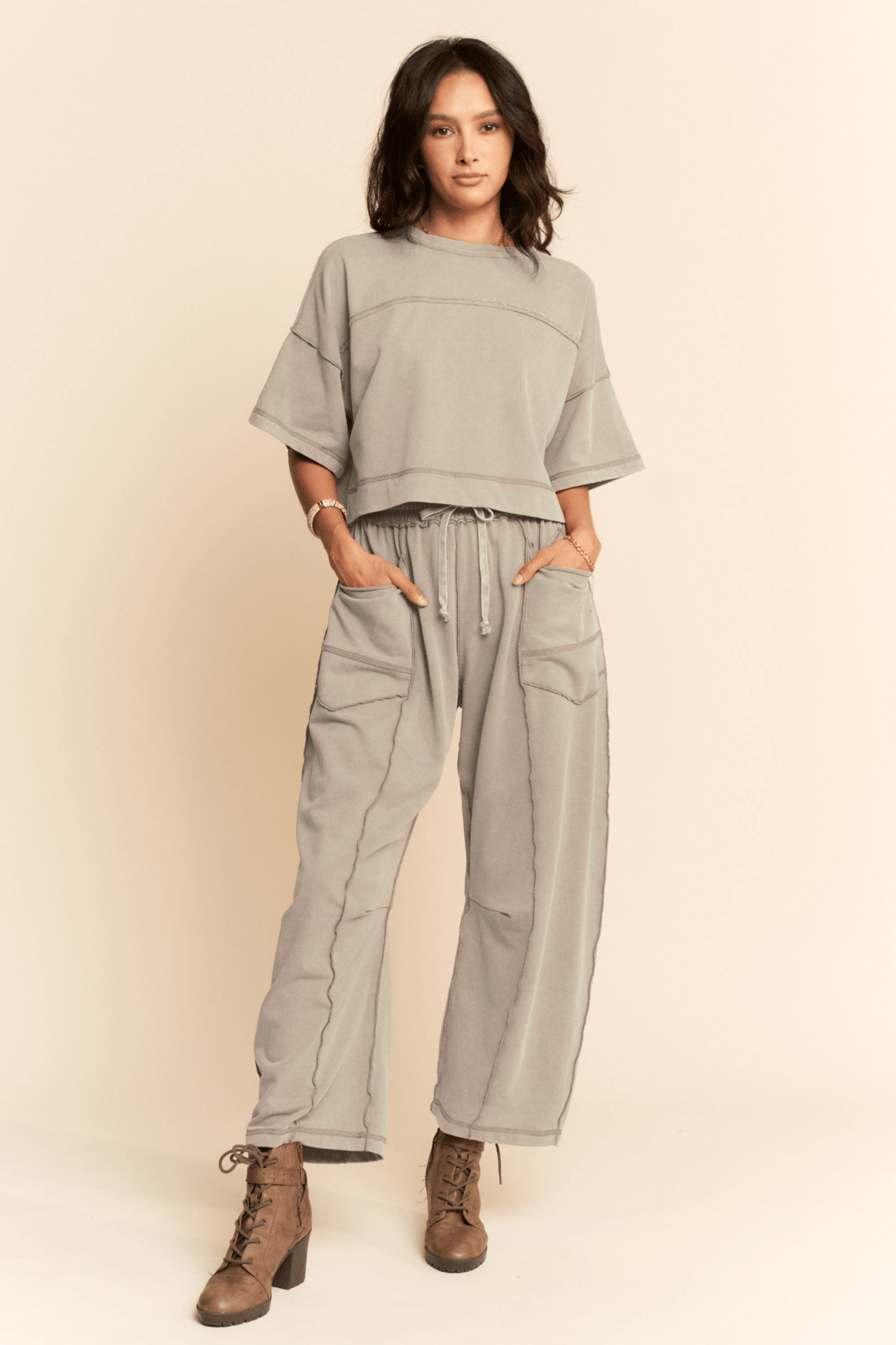 MINERAL WASHED EXPOSED BARREL PANTS SET - UnLaced Boutique