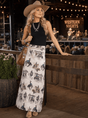 MOCHA ANINA WESTERN COWBOY PRINT A-LINE FULL KNIT SKIRT - UnLaced Boutique