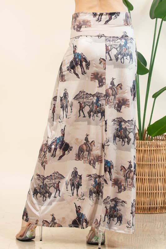 MOCHA ANINA WESTERN COWBOY PRINT A-LINE FULL KNIT SKIRT - UnLaced Boutique