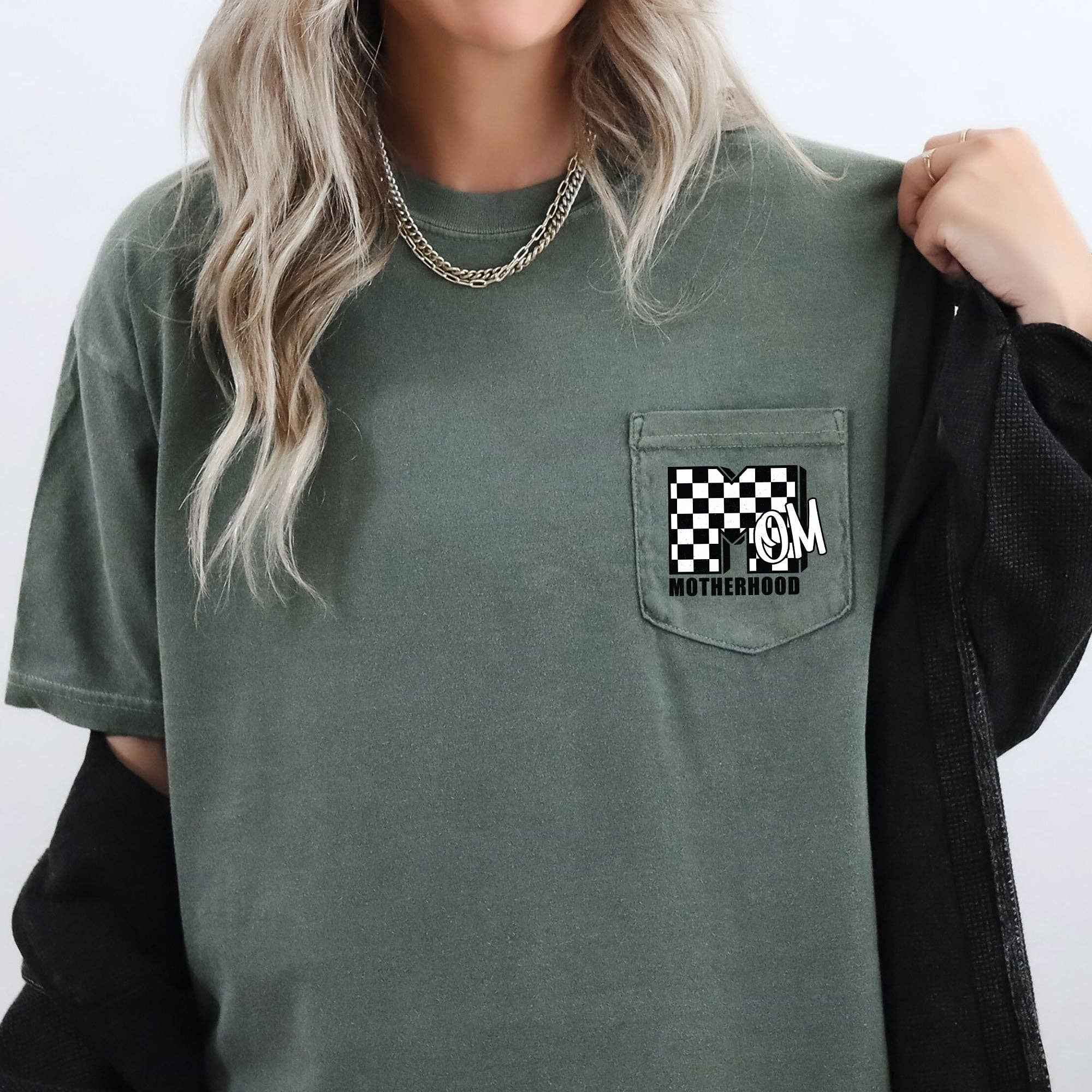 Mom, Motherhood, Retro, Checkered, Pocket Tee - UnLaced Boutique
