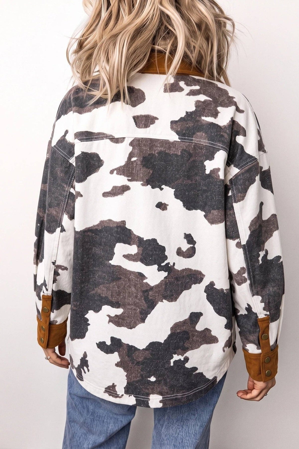 Multicolour Western Cow Print Long Sleeve Button-Up Denim Jacket - UnLaced Boutique