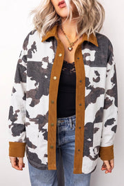 Multicolour Western Cow Print Long Sleeve Button-Up Denim Jacket - UnLaced Boutique