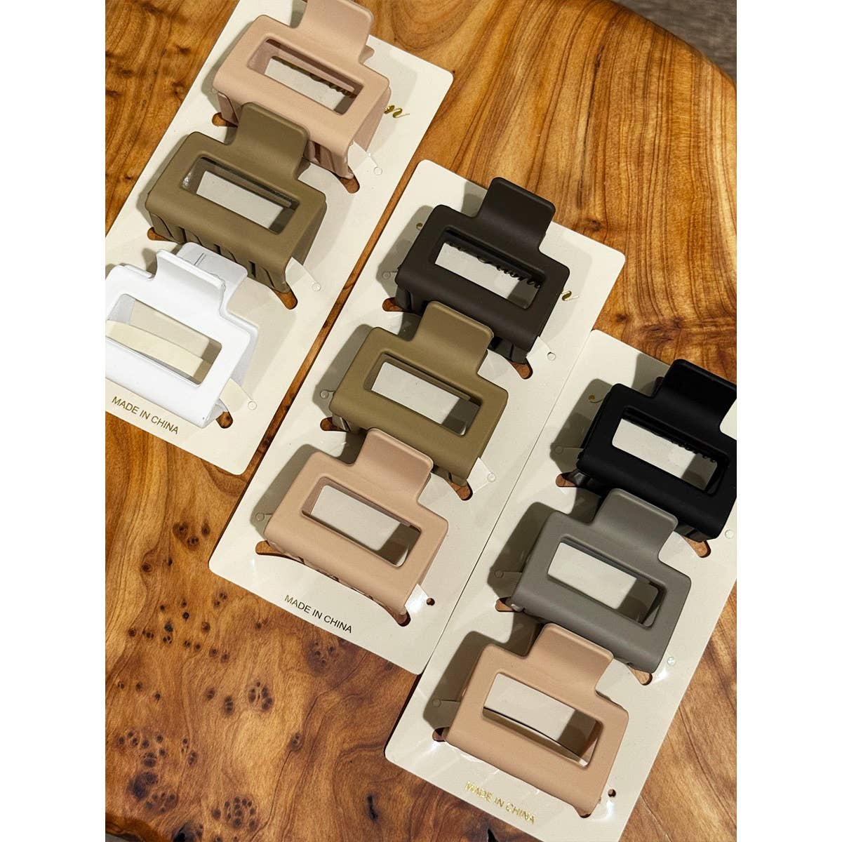 Neutral Color Medium Size Rectangle Hair Claw Set - UnLaced Boutique