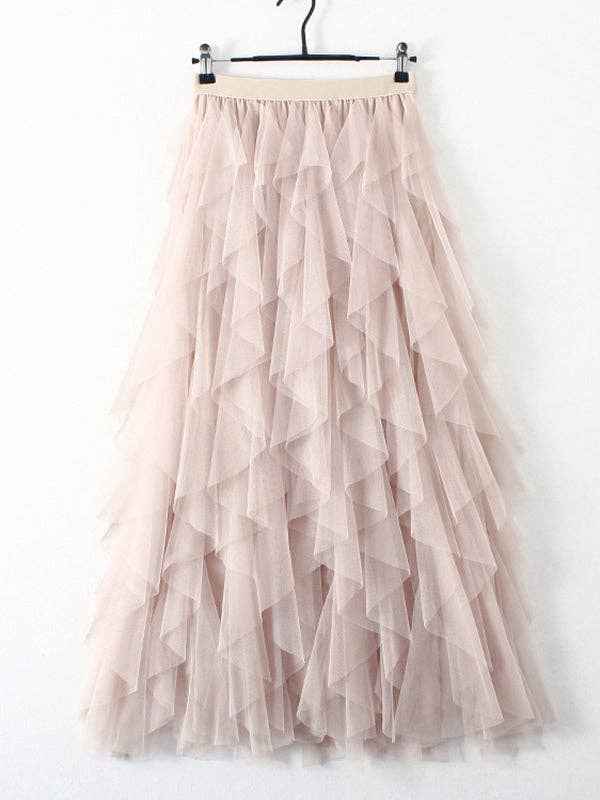 Original Irregular Mesh 4 Colors Falbala Pleated Elasticity Skirt - UnLaced Boutique