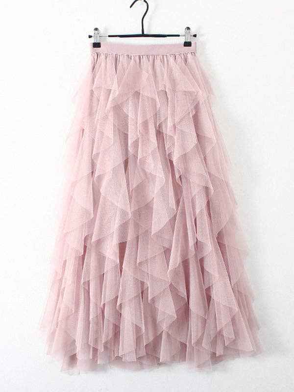 Original Irregular Mesh 4 Colors Falbala Pleated Elasticity Skirt - UnLaced Boutique