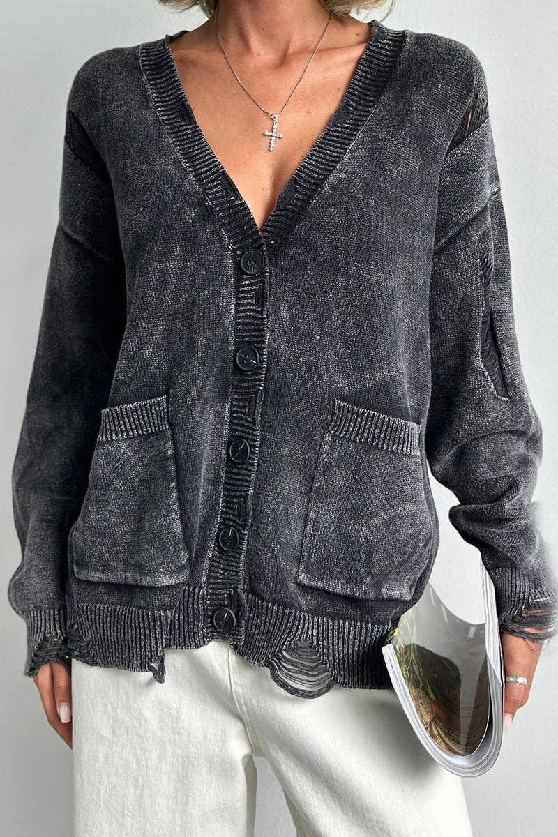 Oversized Button - Up Cardigan with Pockets - UnLaced Boutique