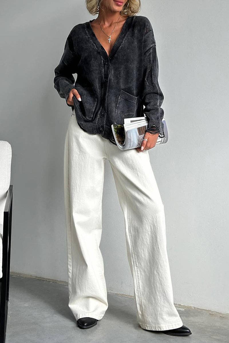 Oversized Button - Up Cardigan with Pockets - UnLaced Boutique